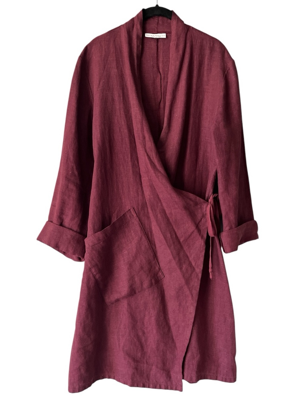 Bryn Walker 100% Linen Wine Purple Wrap-Style Linen Lightweight Top Dress S
